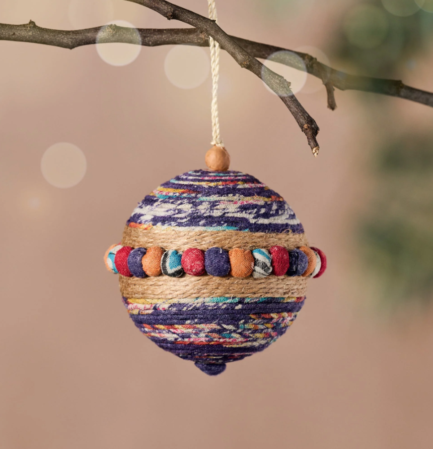 Recycled Sari Ball Ornament - Assorted