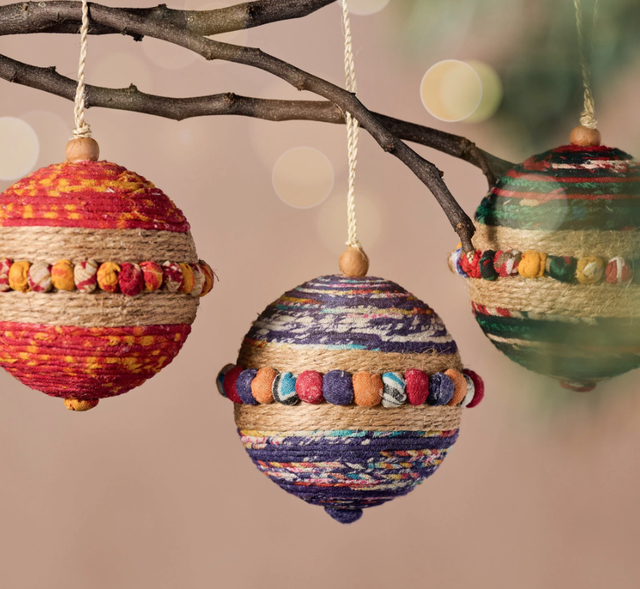Recycled Sari Ball Ornament - Assorted