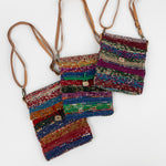 Knit Sari &amp; Leather Crossbody Bag (6.25&quot; W x 8&quot; H) - Assorted