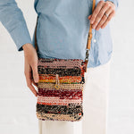Knit Sari &amp; Leather Crossbody Bag (6.25&quot; W x 8&quot; H) - Assorted