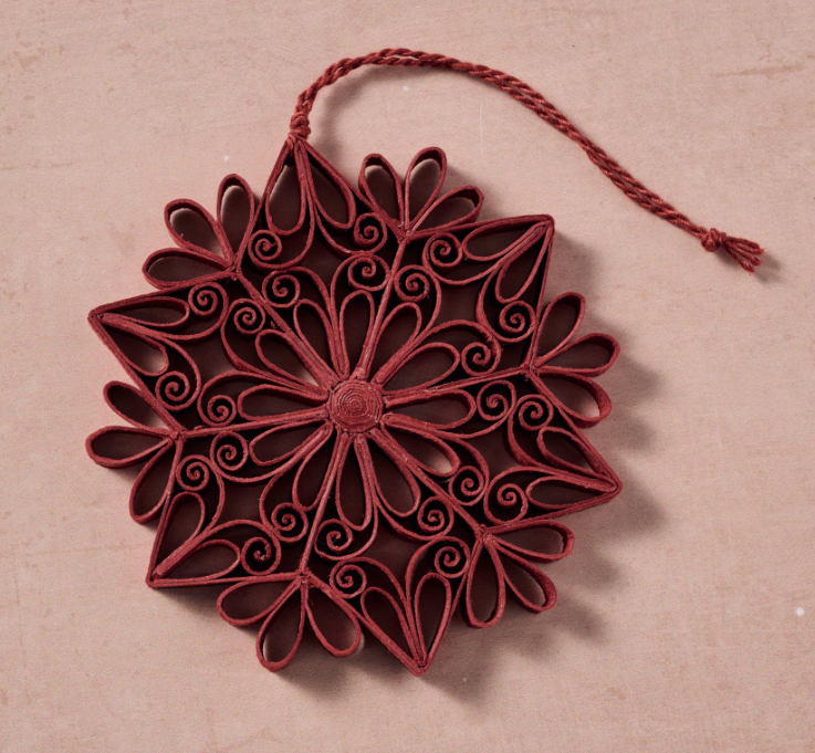 Burgundy Snowflake Paper Ornament (4" D)