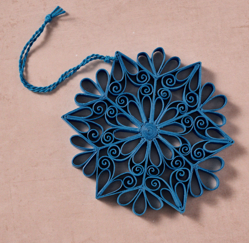 Blue Snowflake Paper Ornament (4" D)