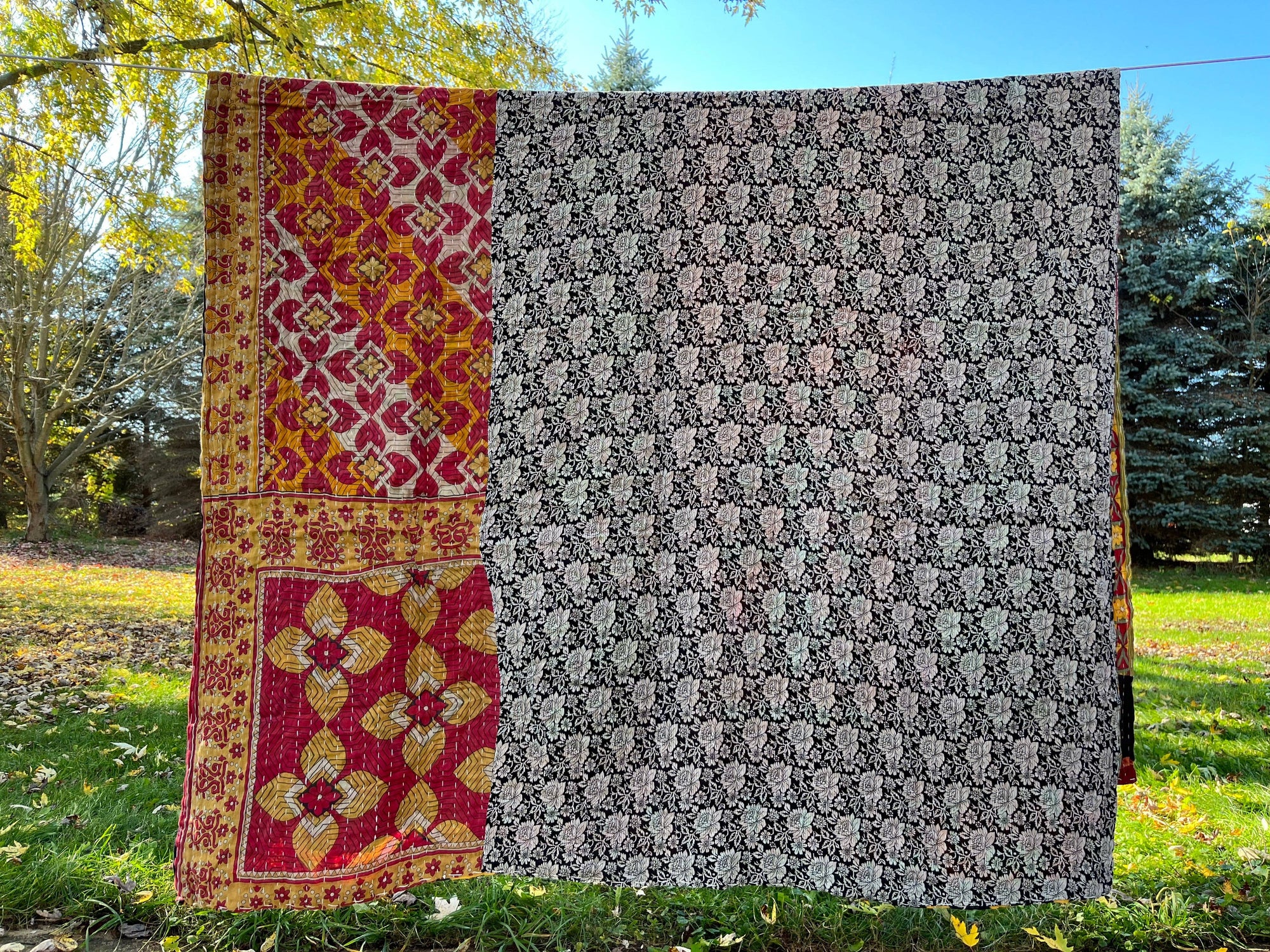 Sari Kantha Throw Blanket