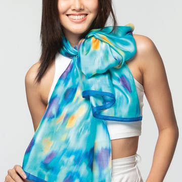 Turquoise Multi Rishika Cupro Scarf