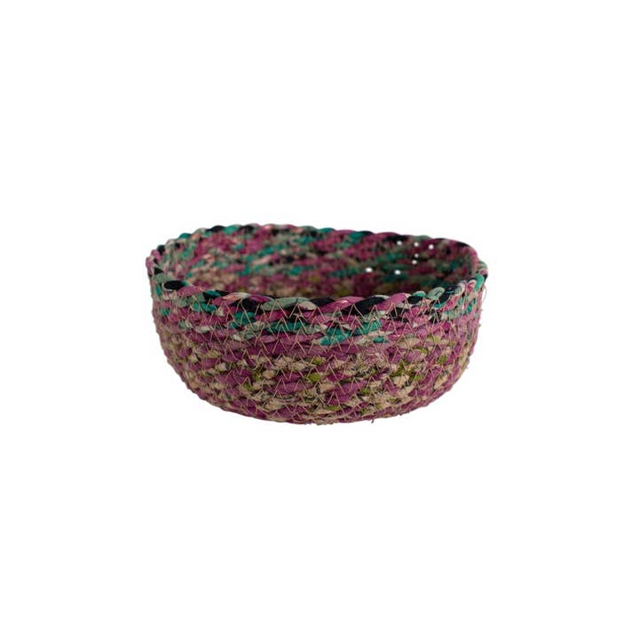 Machine-Stitched Sari Basket, Small (6.5" D) - Assorted