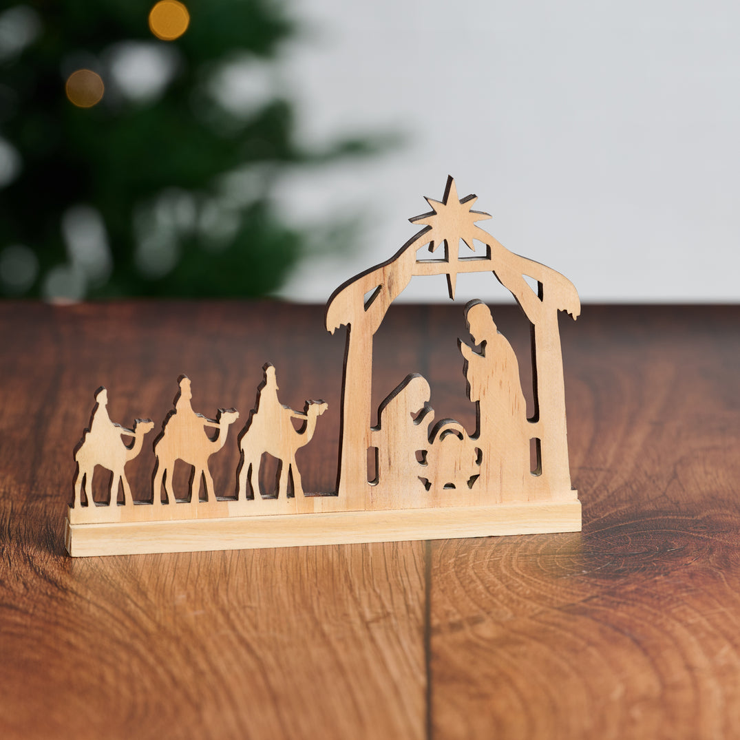 Pine Wood Cut-Out Nativity (6.5" L X 4.5" H)