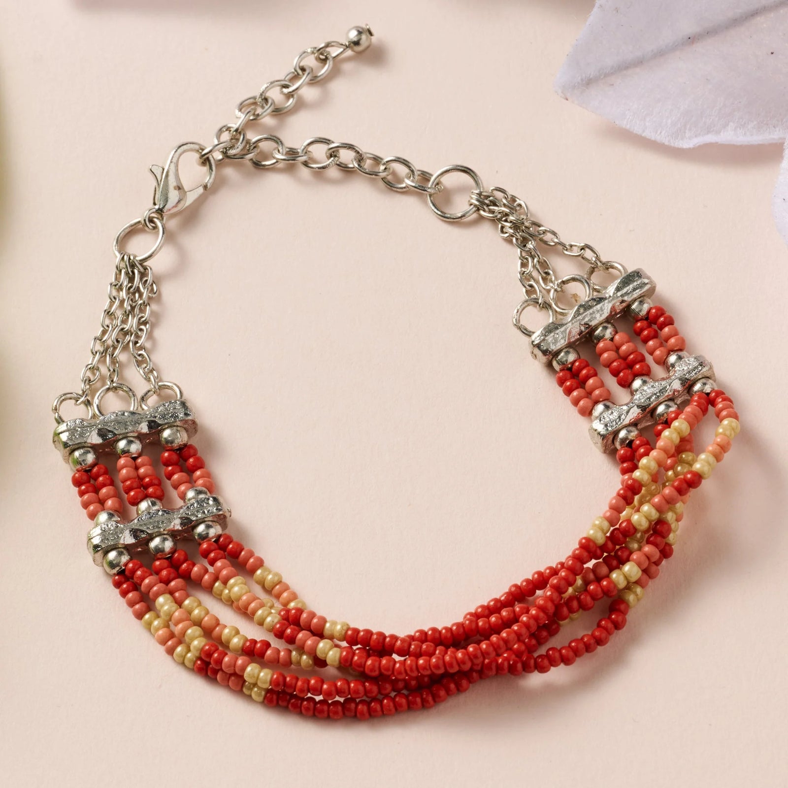 Multi-Strand Red & Orange Beaded Bracelet