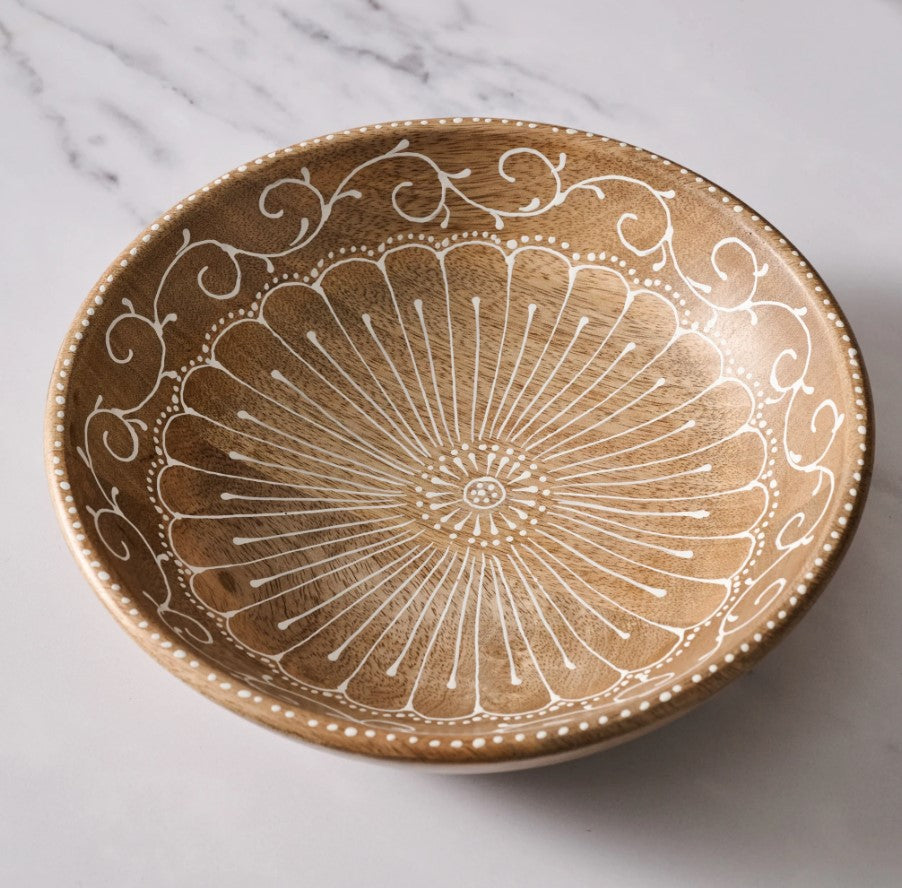 Hand-Painted Mango Wood Bowl