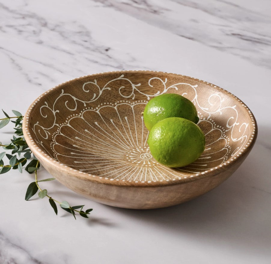 Hand-Painted Mango Wood Bowl