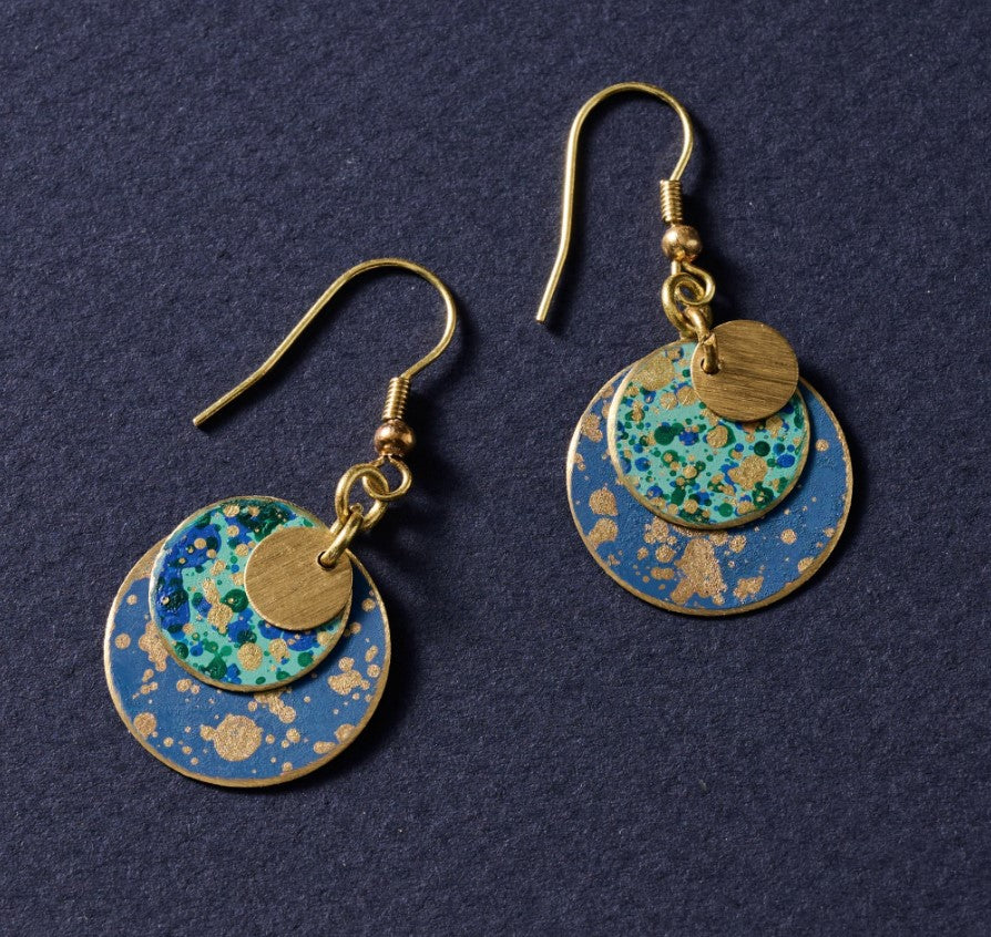 Teal & Blue Multi-Disc Drop Earrings