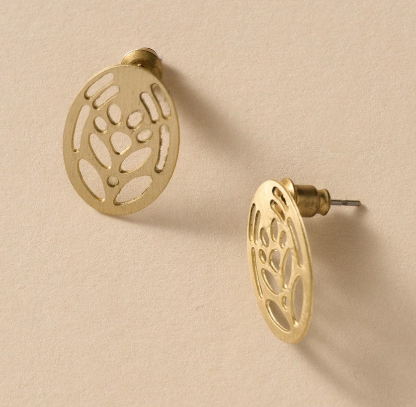 Oval Punched Brass Post Earrings