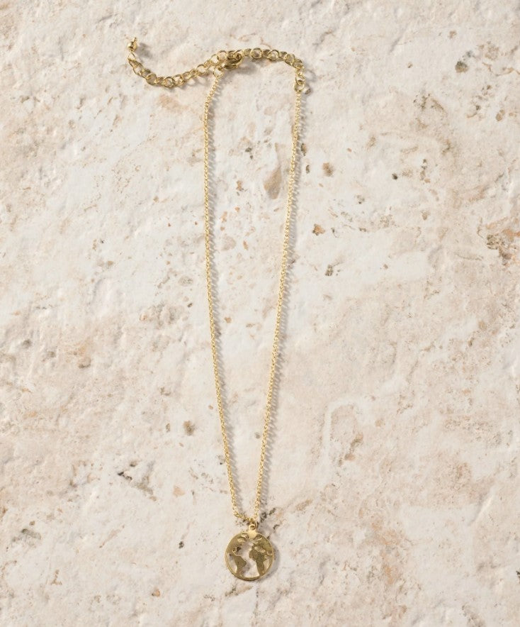 World Pendant Brass Necklace