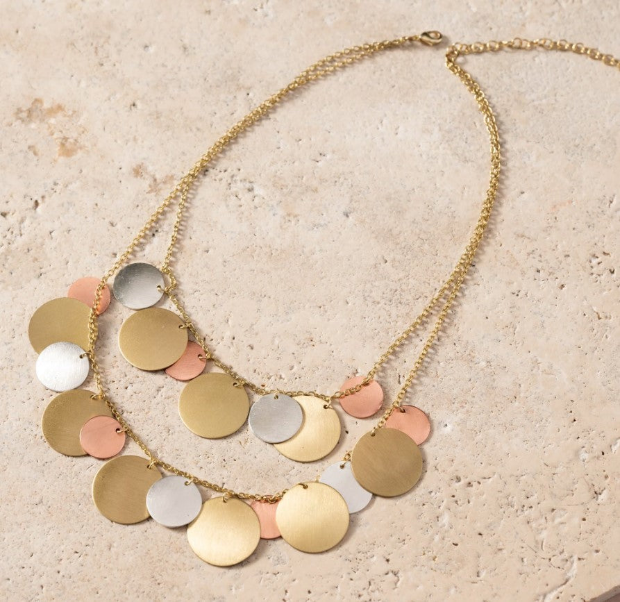 Layered Brass Disc Necklace