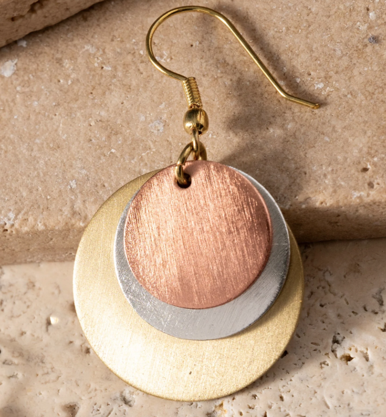 Layered Discs Mixed Metal Earrings