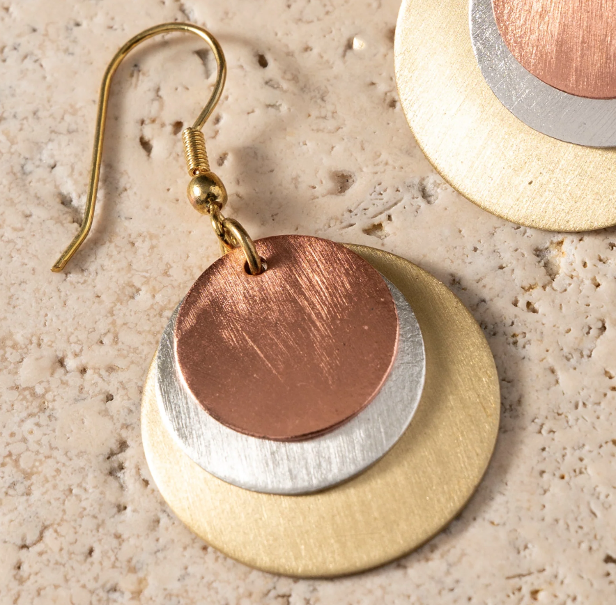 Layered Discs Mixed Metal Earrings