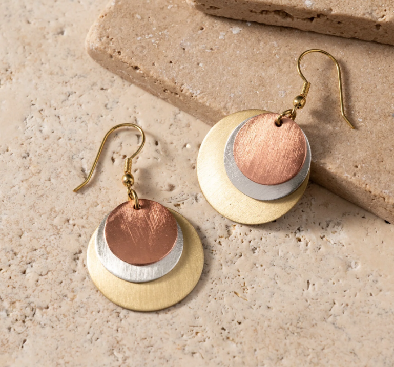 Layered Discs Mixed Metal Earrings