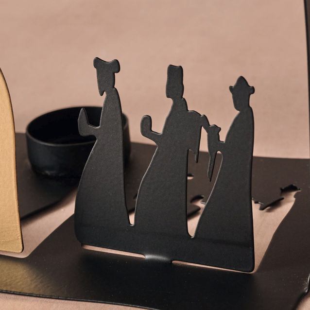 Black &amp; Gold Silhouette Iron Nativity Candleholder (9&quot; W X 7.5&quot; H)