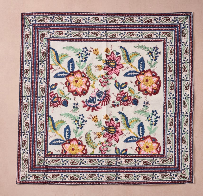 Floral Block Print Napkin with Vine Border