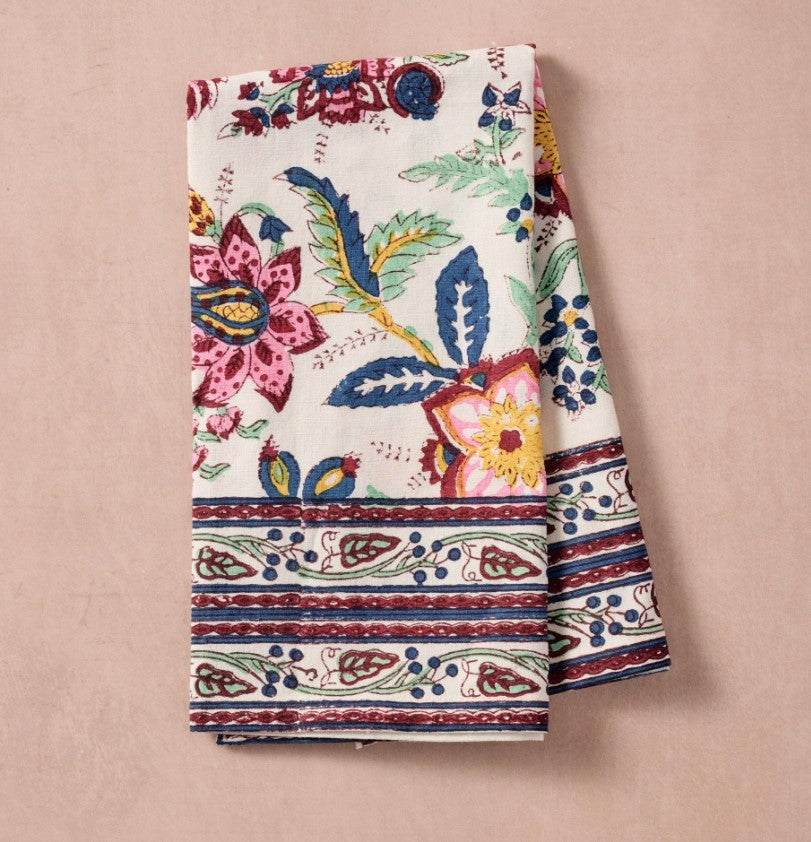 Floral Block Print Napkin with Vine Border
