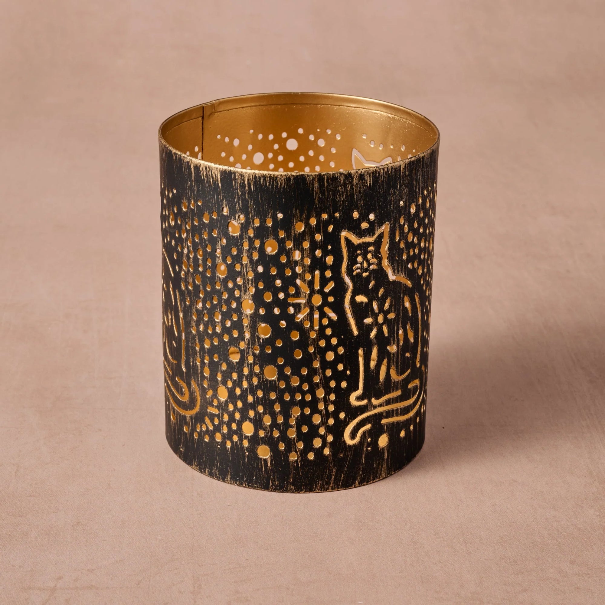 Iron Cat Candle Lantern (4" H)