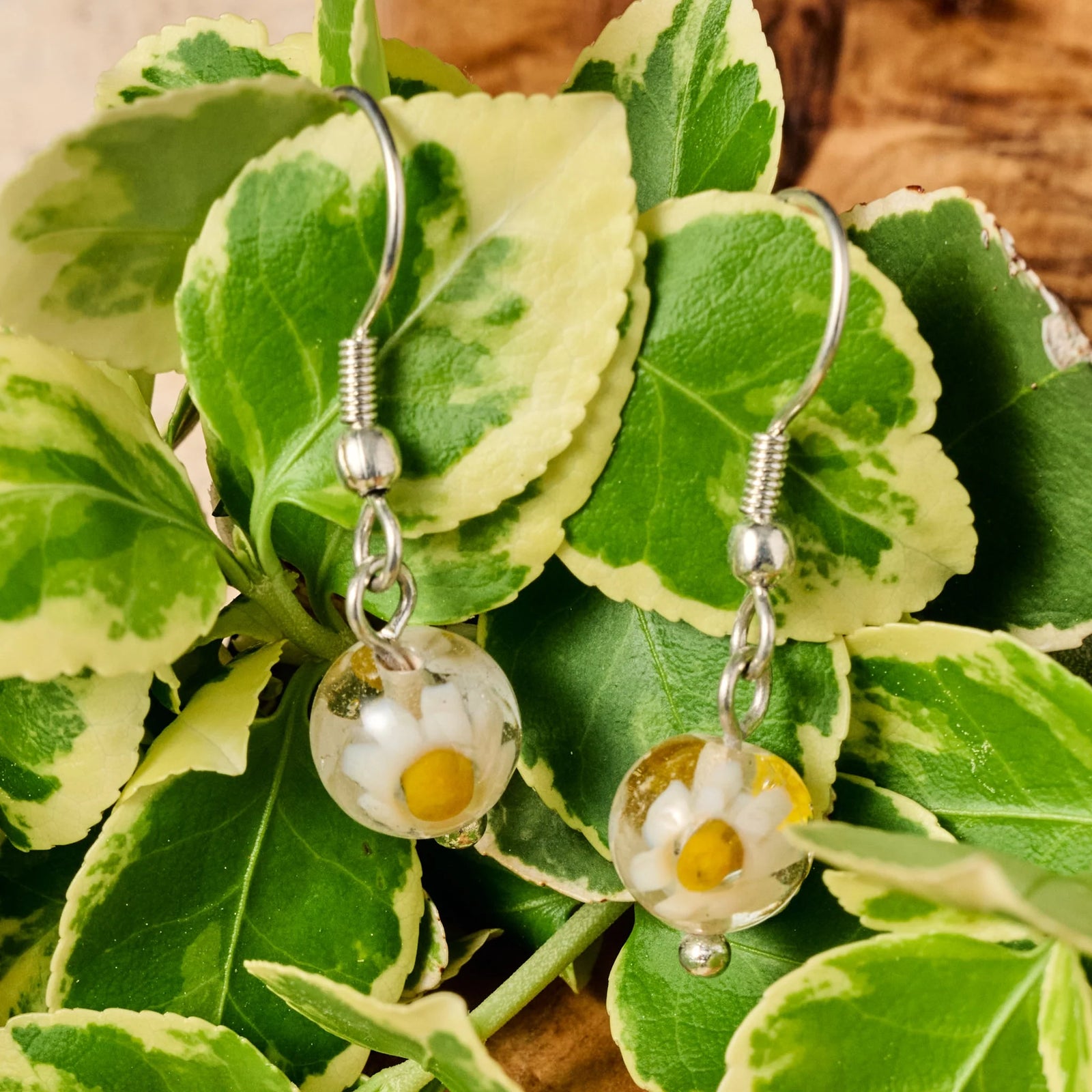 Glass Bead Daisy Earrings