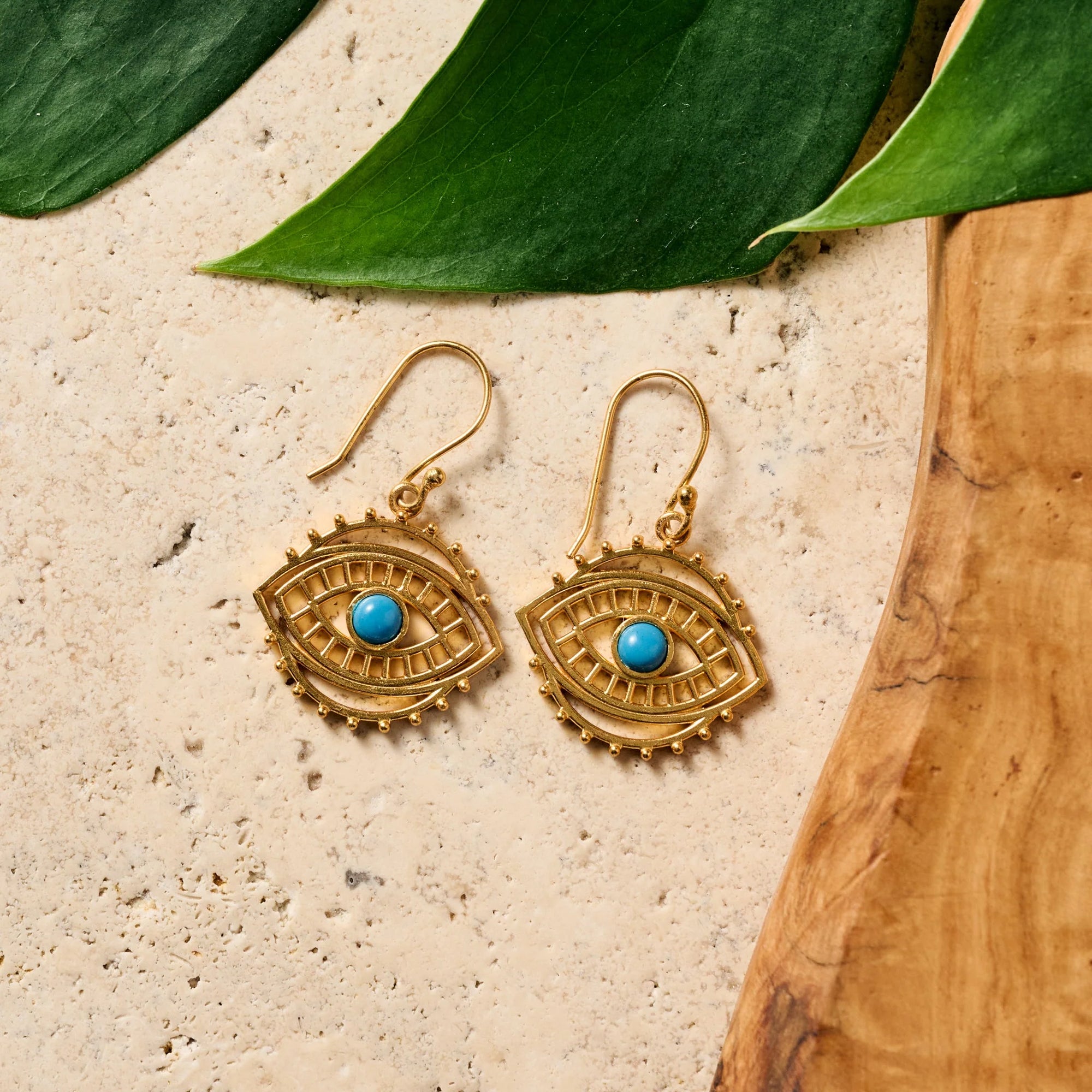 Brass Evil Eye Earrings