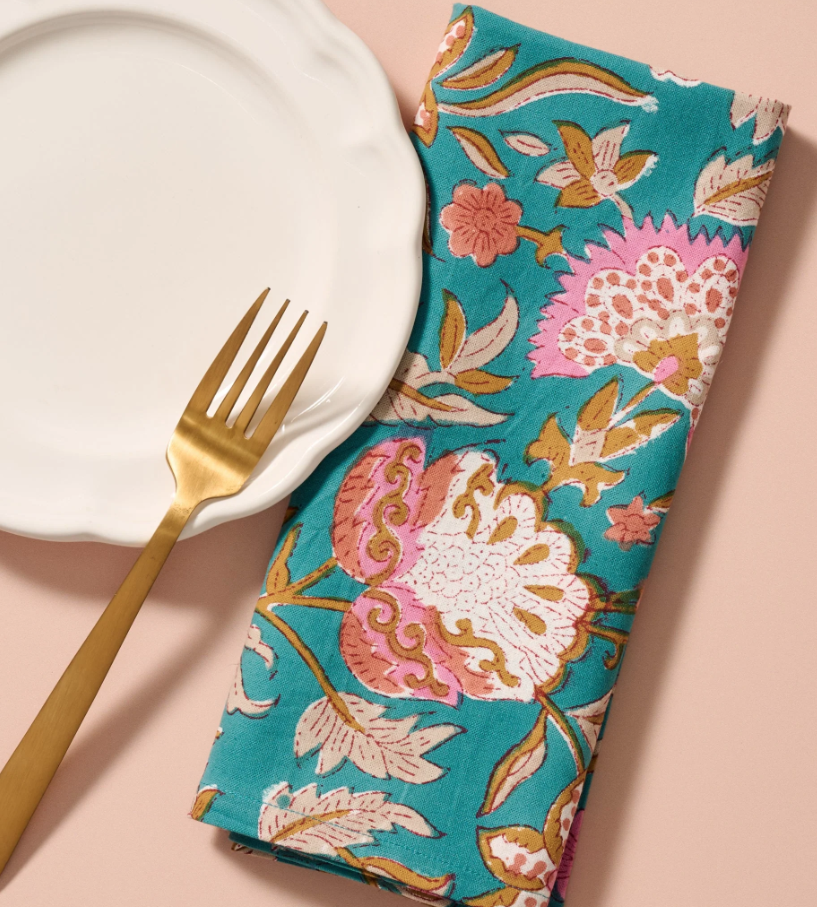 Blue &amp; Pink Floral Cotton Napkin (20&quot; Sq)