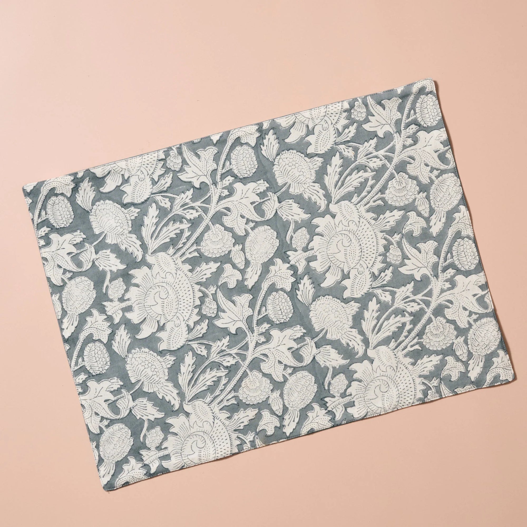 Grey Floral Block Print Placemat