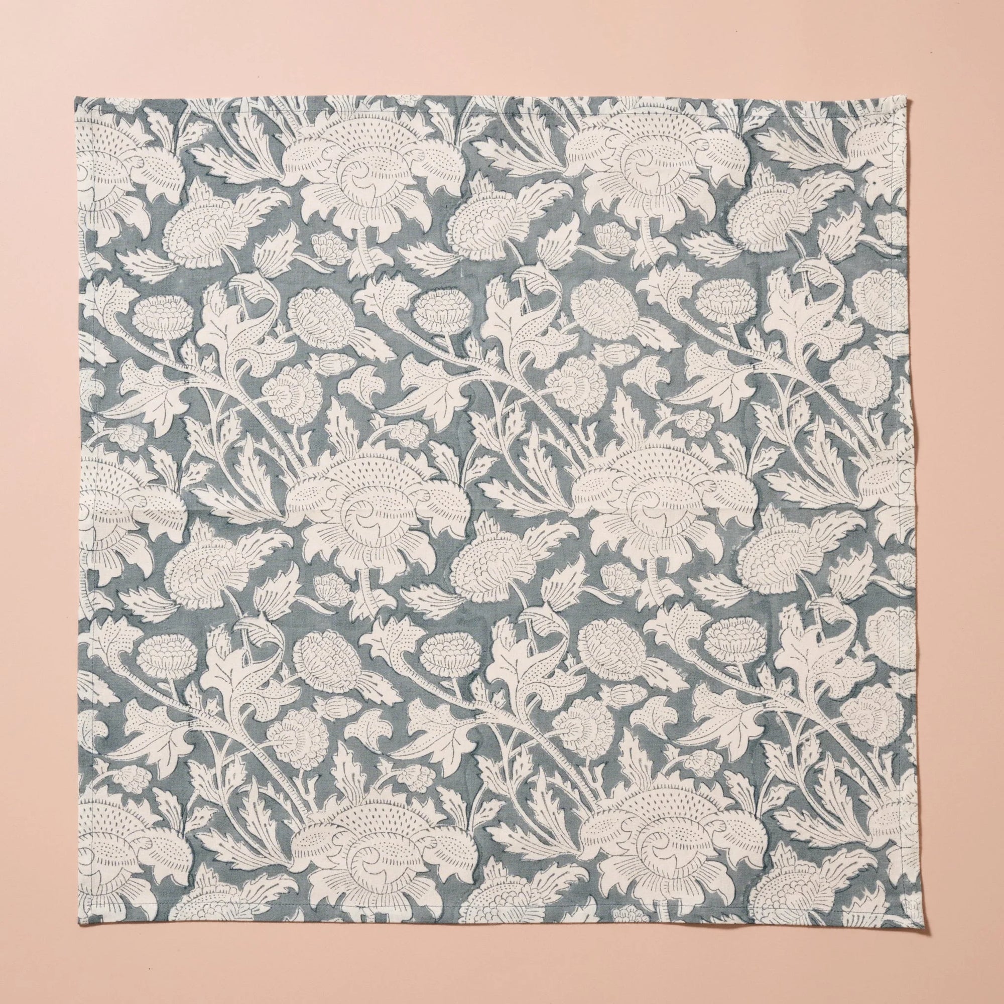 Grey Floral Block Print Napkin