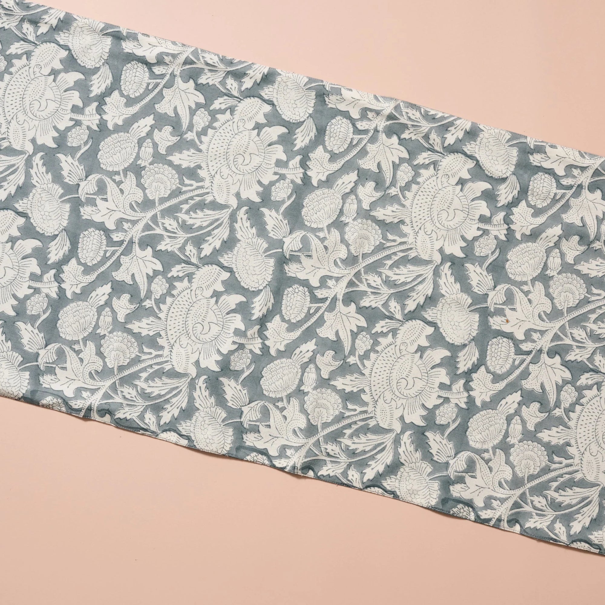 Grey Floral Block Print Table Runner