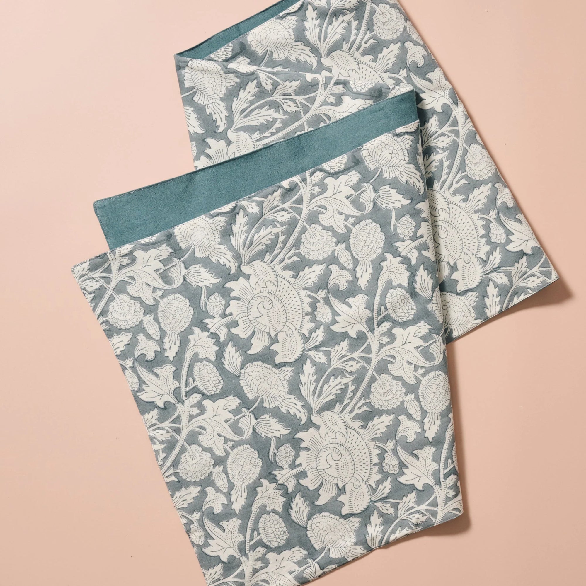 Grey Floral Block Print Table Runner