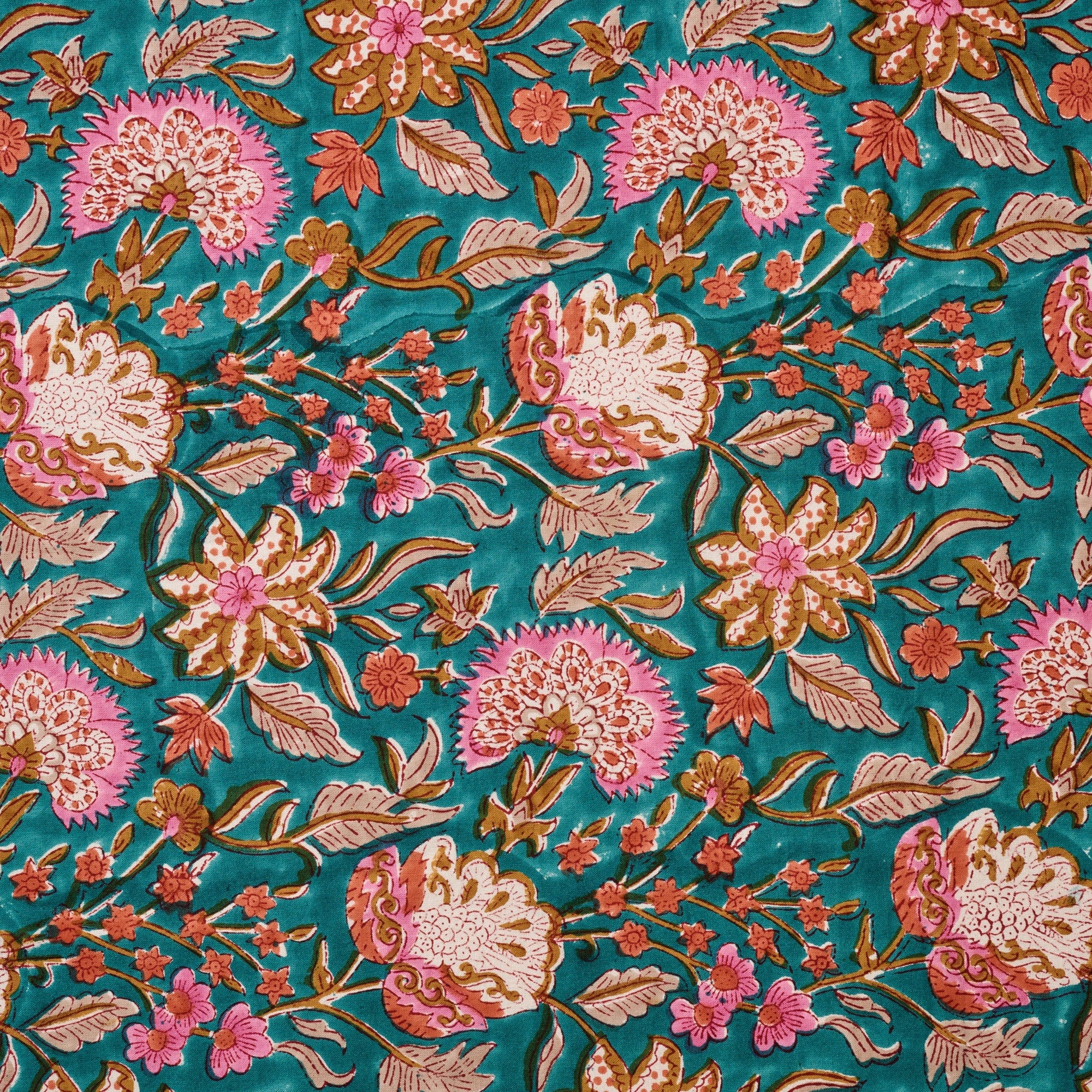 Blue &amp; Pink Floral Block Print Tablecloth (90&quot; x 60&quot;)