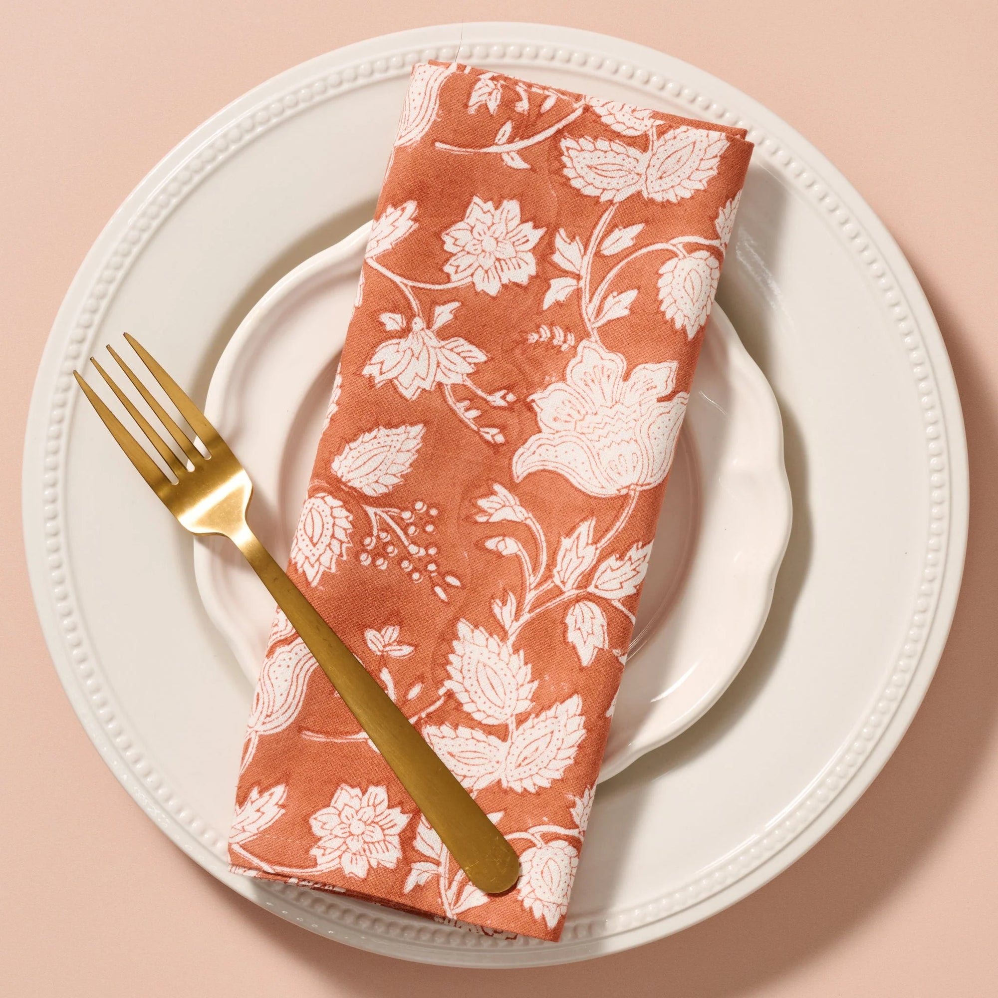 Salmon Floral Block Print Napkin