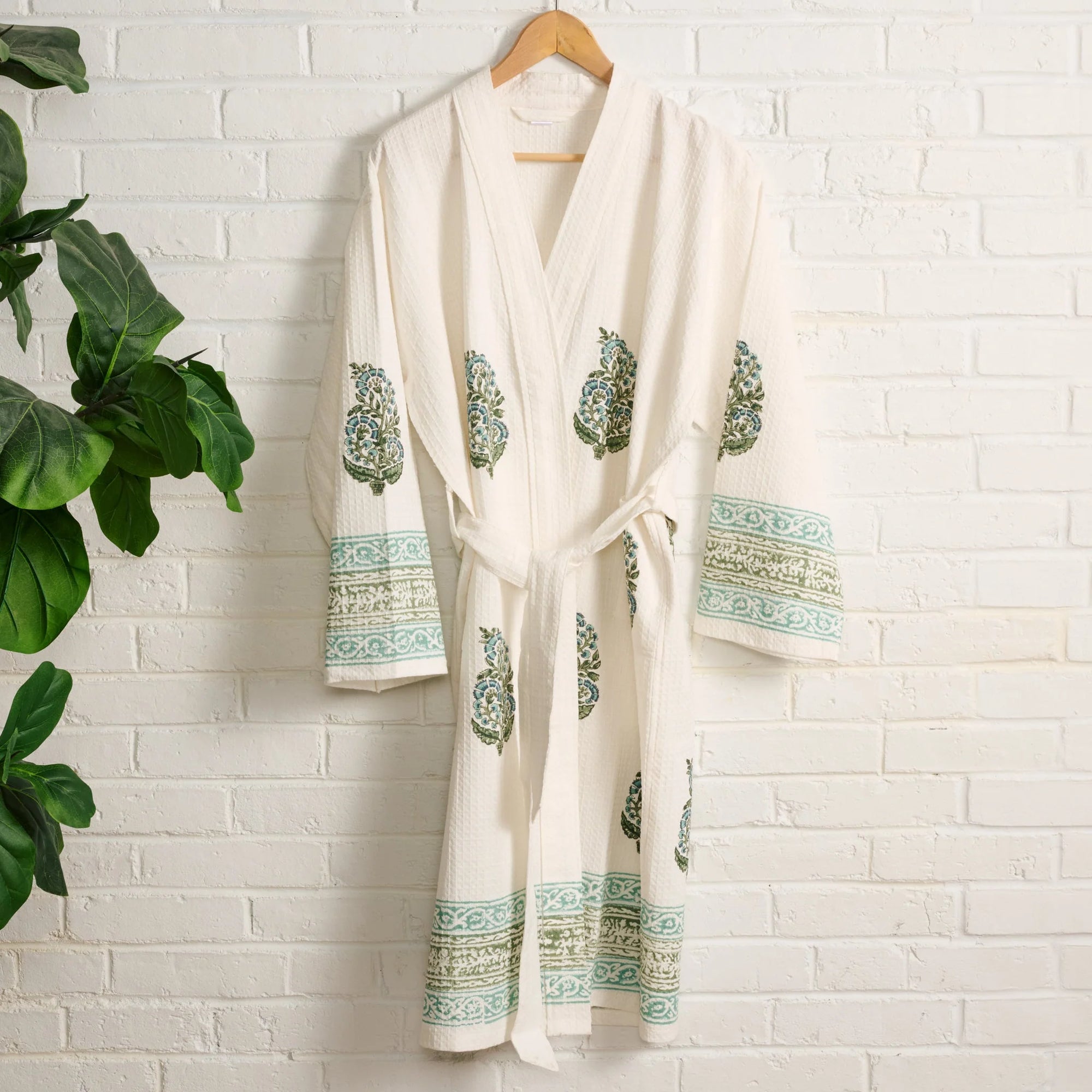 Blockprint Waffle Weave Robe