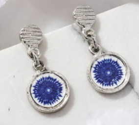 Blue Floral Drop Iron Earrings