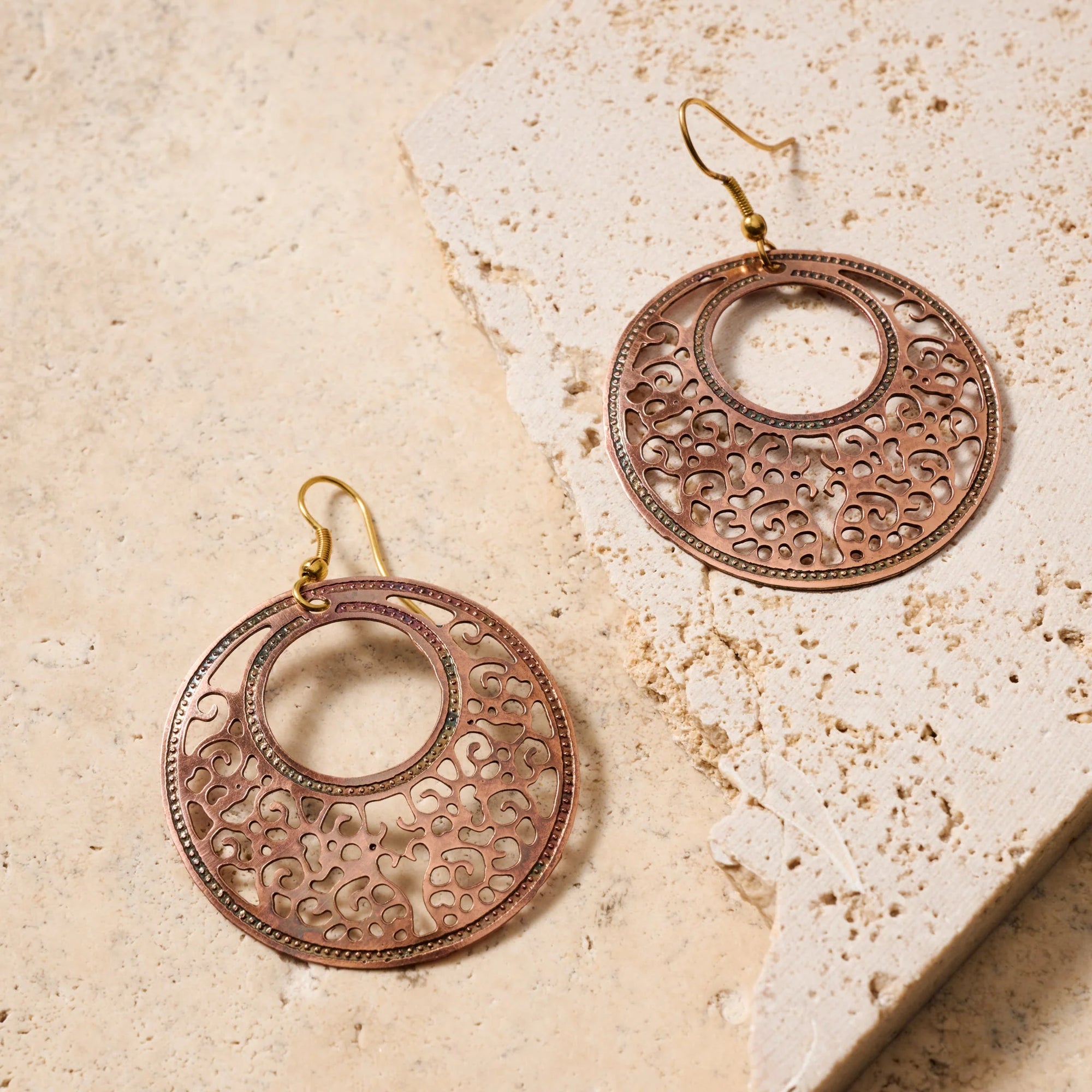 Copper Filigree Circle Earrings