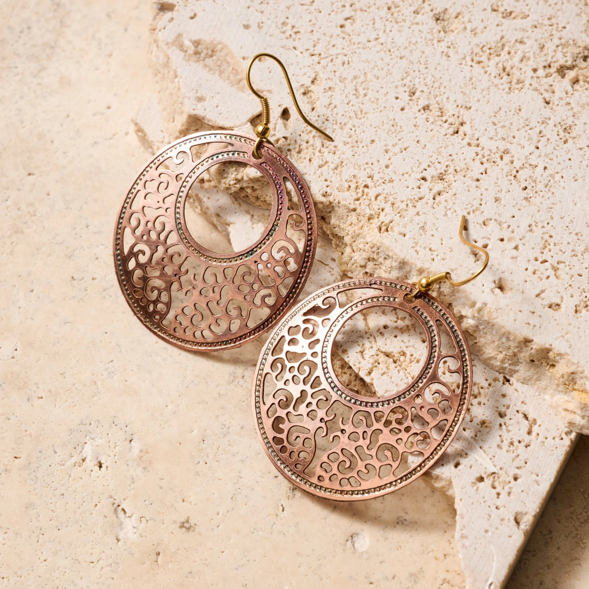 Copper Filigree Circle Earrings