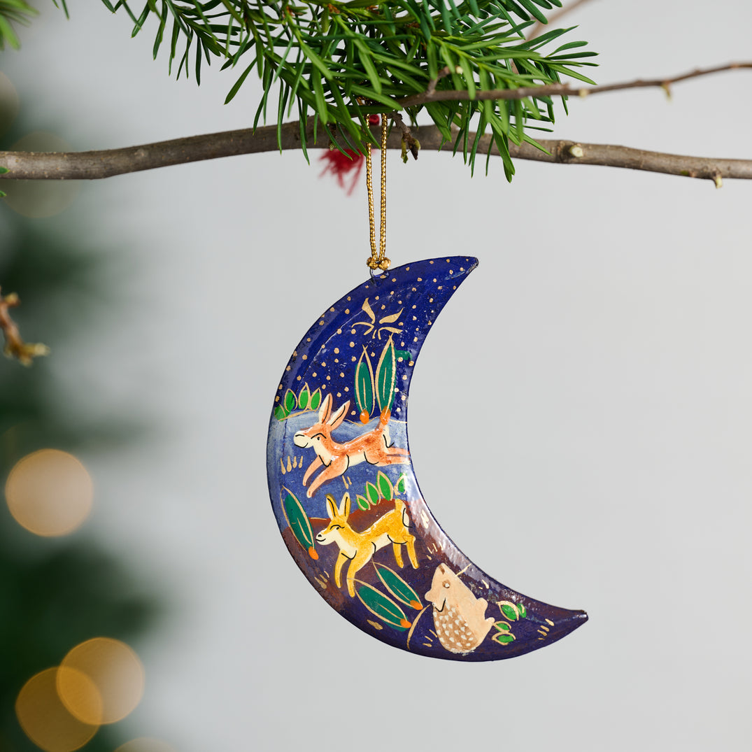 Blue Moon Paper Mache Ornament (4" H)