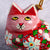 Red Paper Mache Cat Ornament (2" W)