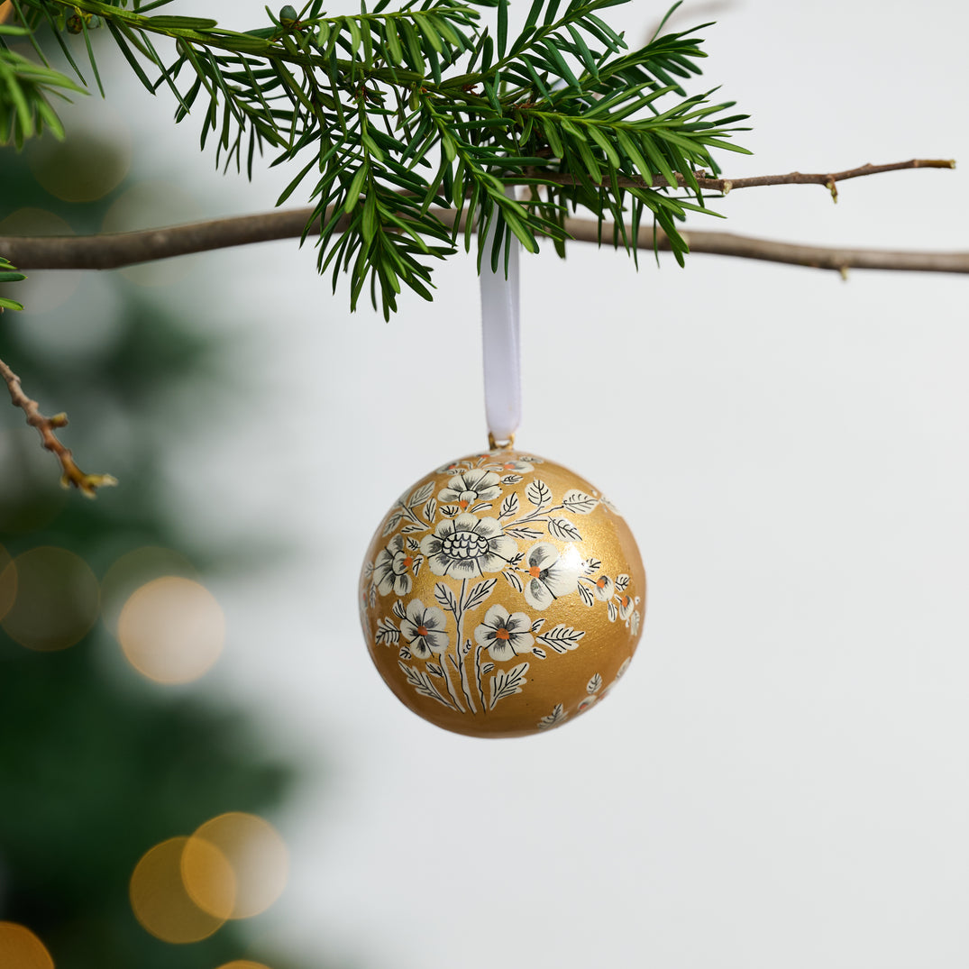 Gold Paper Mache Ball Ornament (2.5" D)