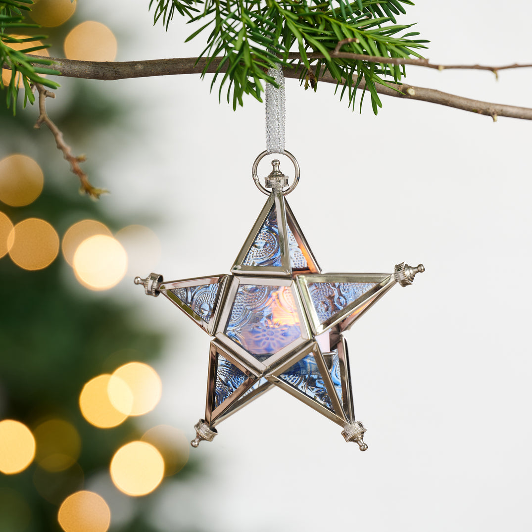 Glass Star Candleholder Ornament (5" L)