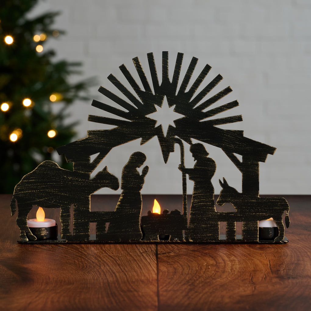 Iron Nativity Candleholder (12" W X 9" H)