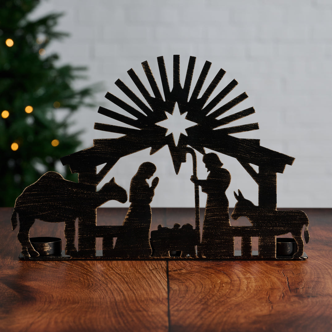 Iron Nativity Candleholder (12&quot; W X 9&quot; H)
