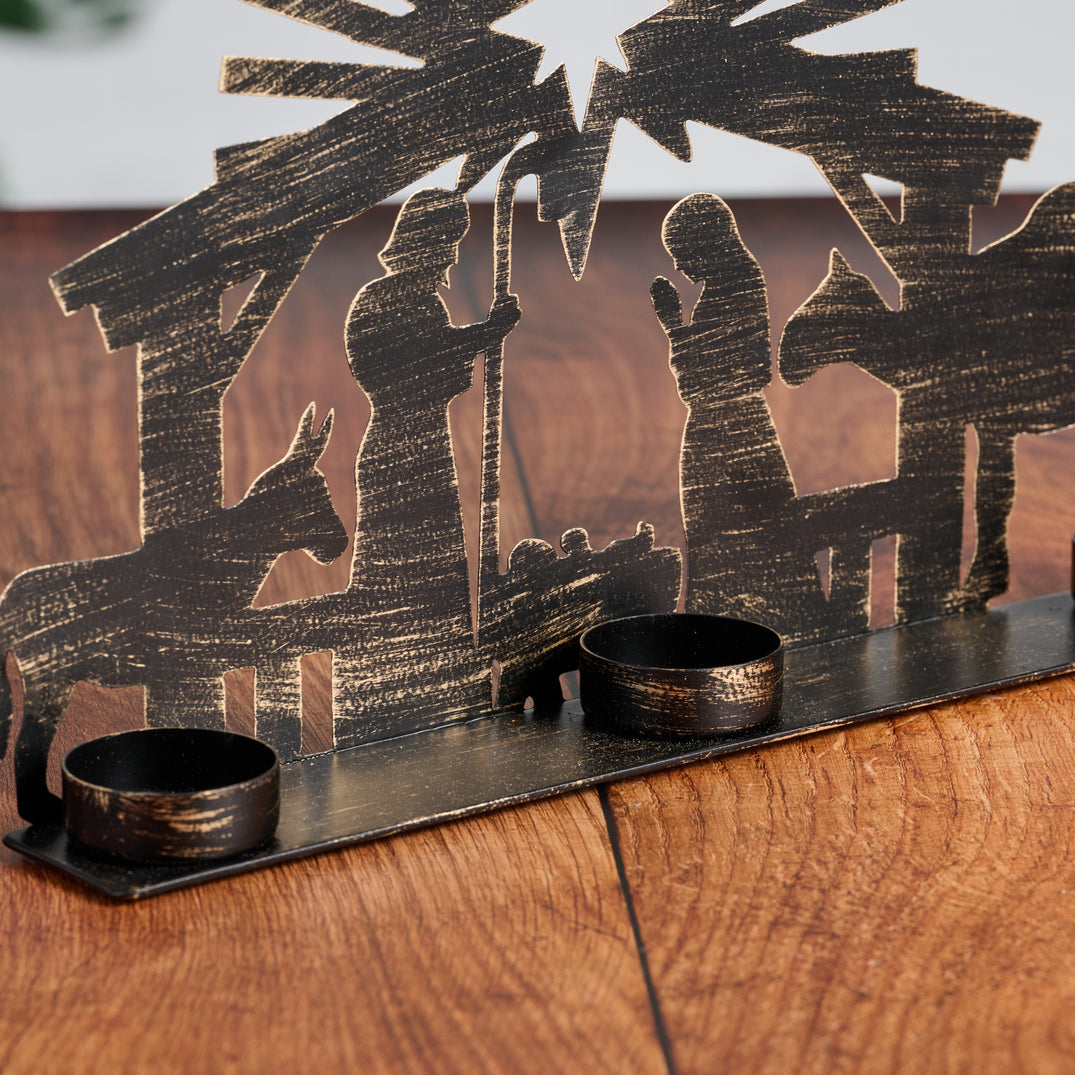 Iron Nativity Candleholder (12&quot; W X 9&quot; H)