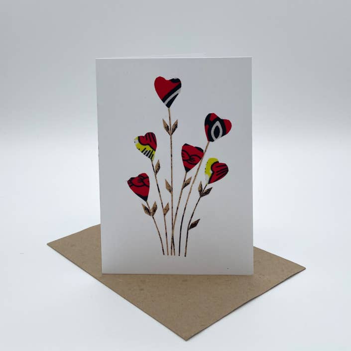 Handcrafted Banana Fiber &amp; Kitenge Heart Bouquet Card