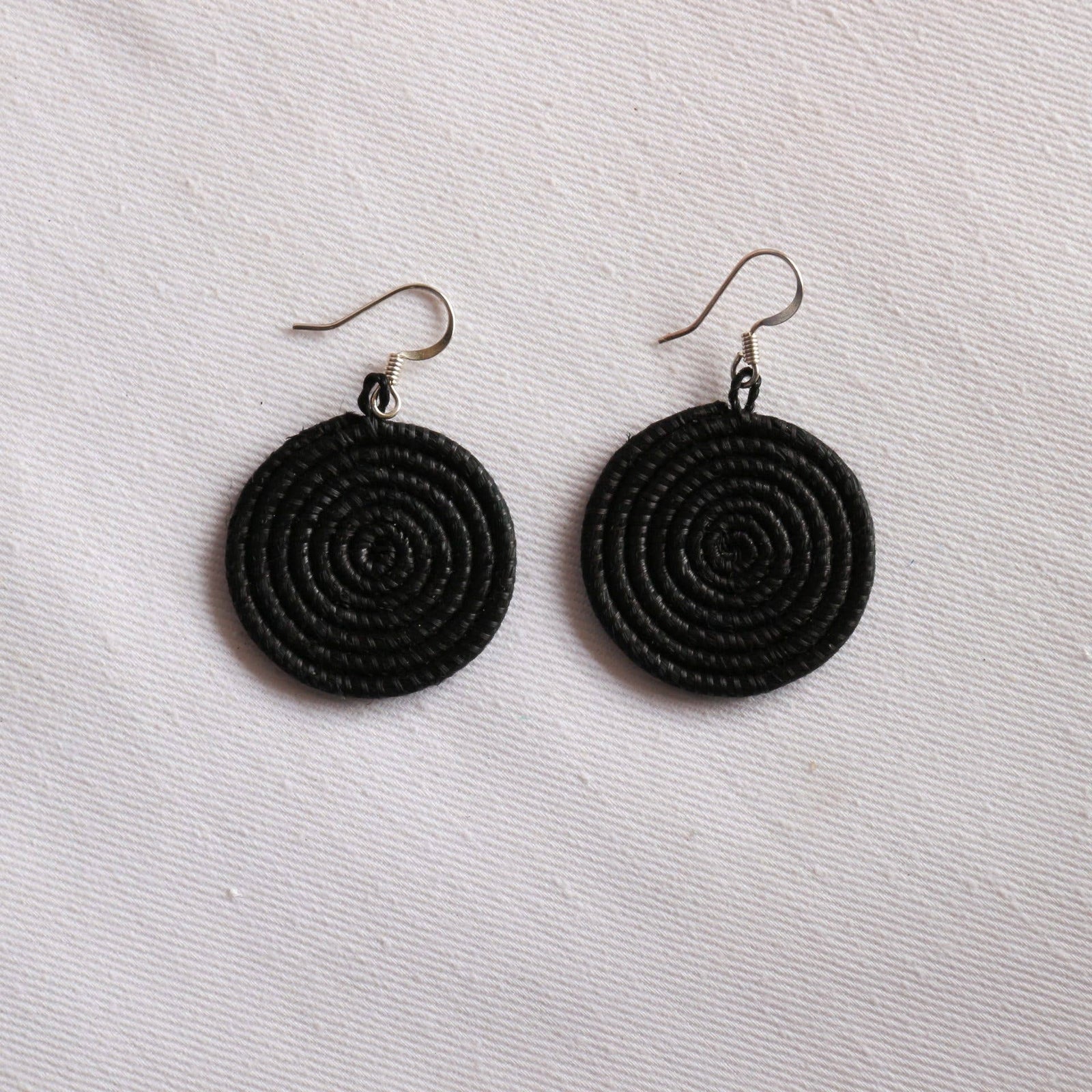 Black Woven Sisal Disc Earrings