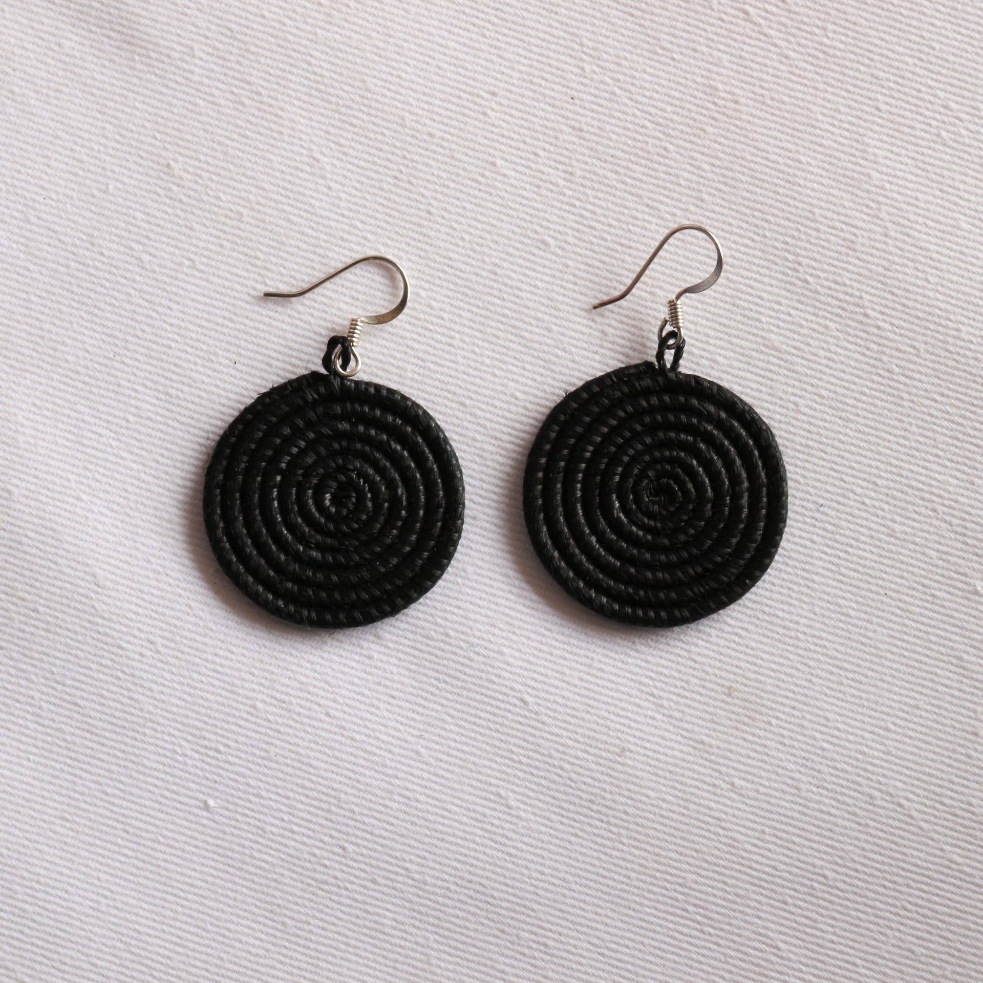 Black Woven Sisal Disc Earrings