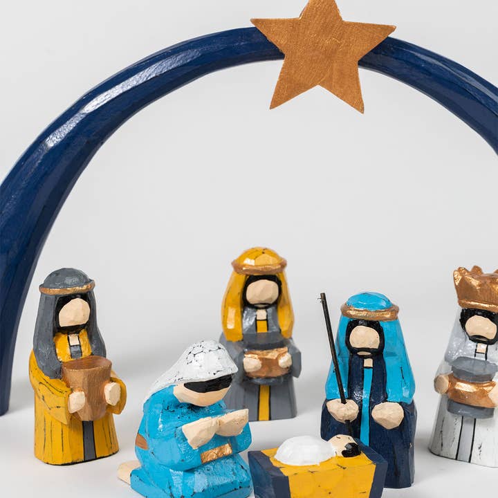 Painted Arch Albesia Wood Nativity - Set of 7 (8&quot; H)