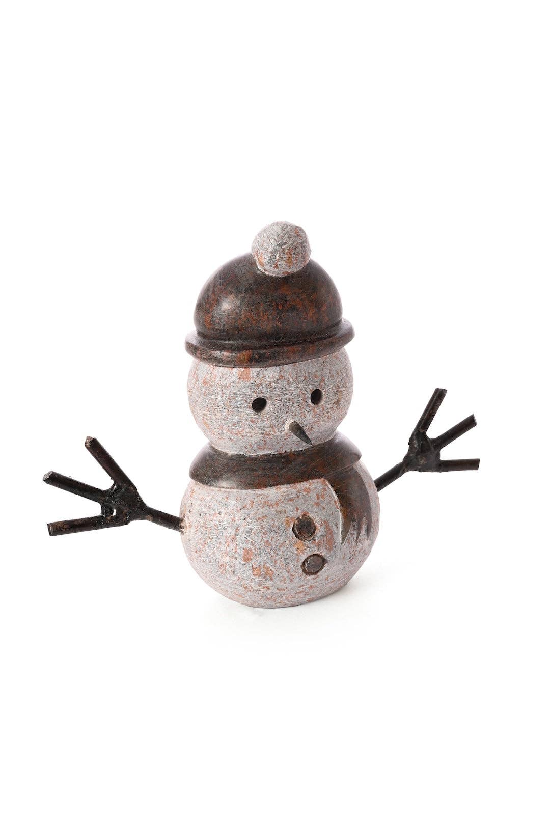 Small Stone and Metal Snowman Sculpture