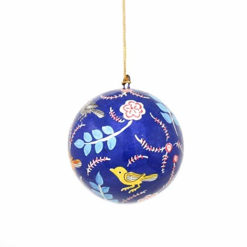 Blue Birds & Flowers Ball Ornament